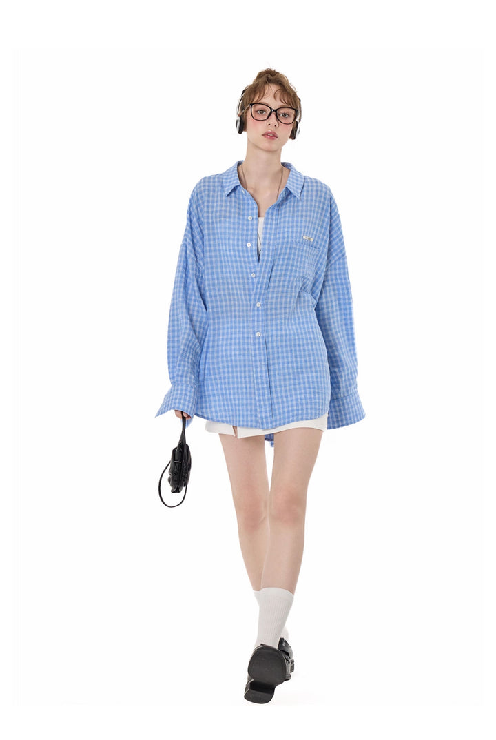 Oversized Plaid Button-Up Shirt TSBS0267
