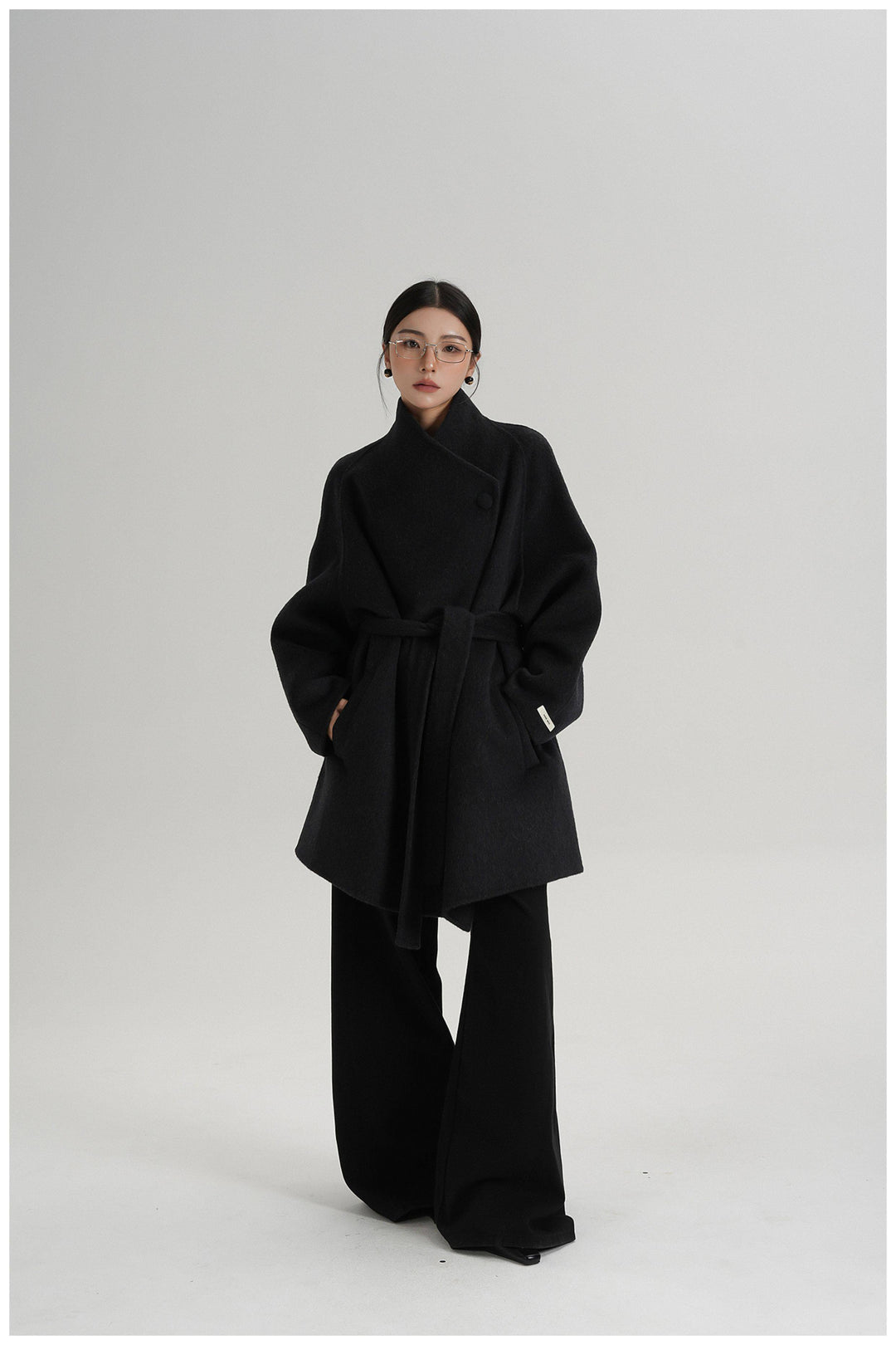 Noir Wrap Belted Wool Coat SRWC0318