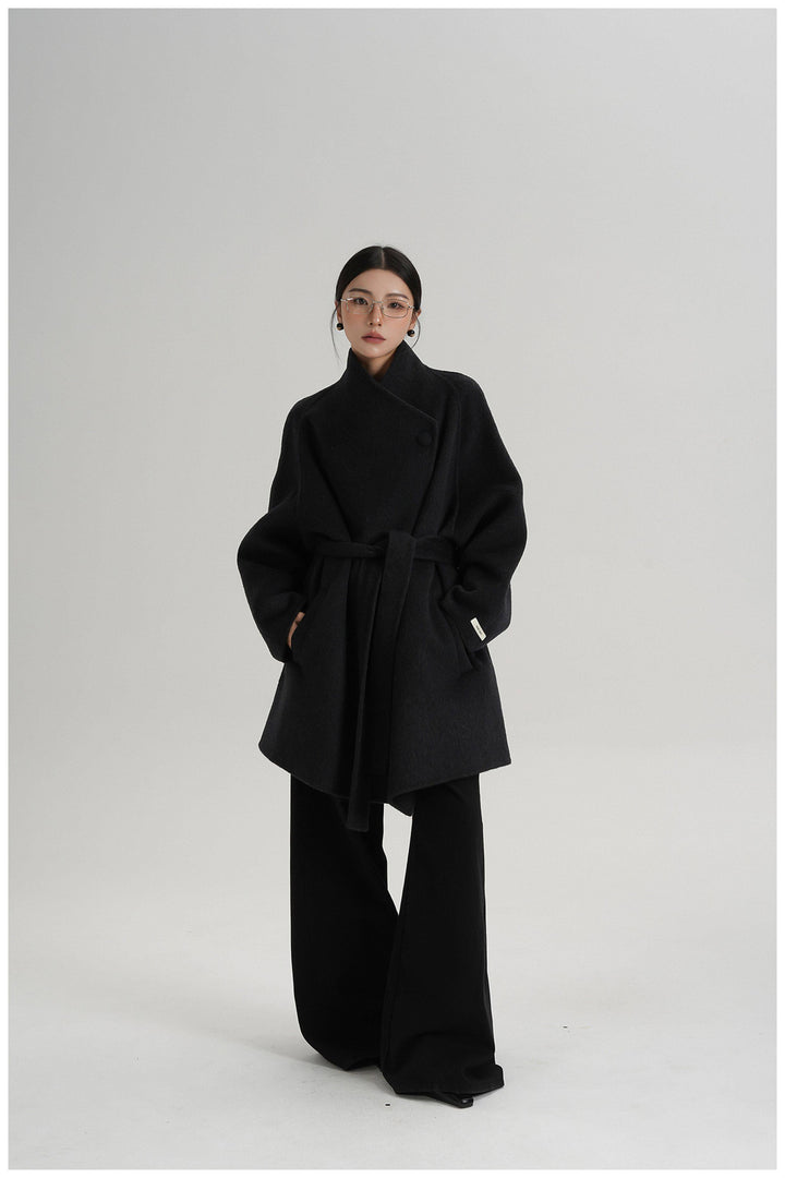 Noir Wrap Belted Wool Coat SRWC0318