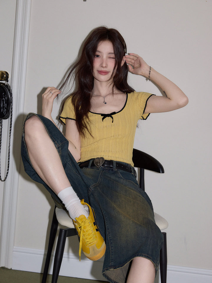 Butter Ribbon Pointelle Knit Top KKKT0343
