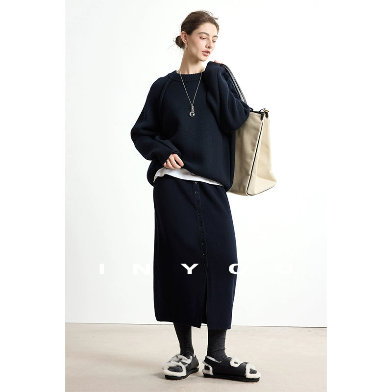 Soft Buttoned Wool Midi Skirt INMS0283