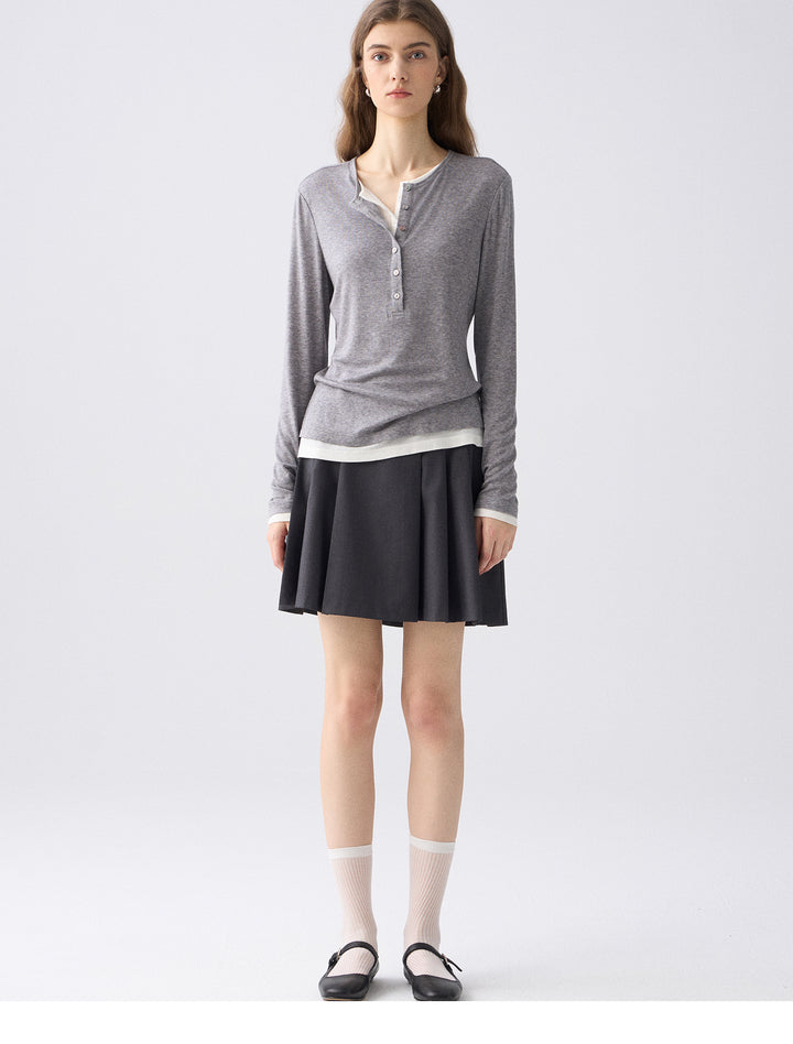 Premium Button Henley Knit Top SSKT0280