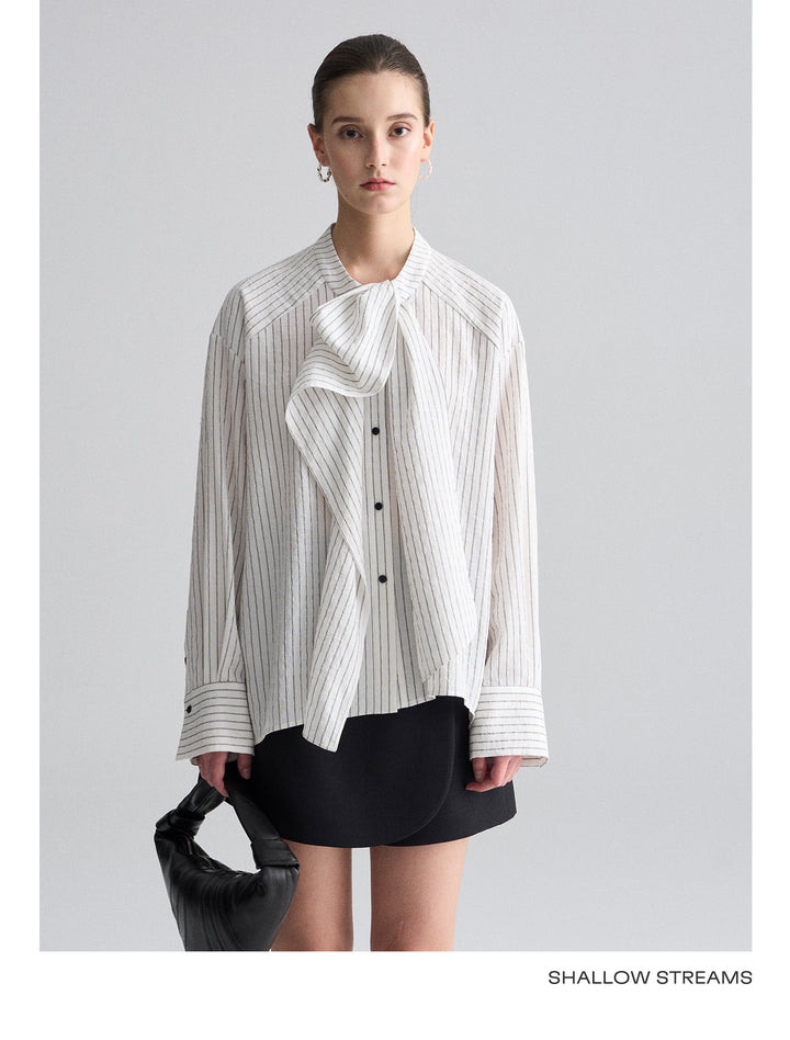 Ribbon Drape Stripe Blouse SSSB0172