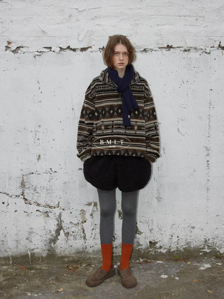 BMLT [Snow Rock White Qiao] Autumn and Winter Korean thickened elastic waist slacks versatile lambswool warm high-waisted shorts