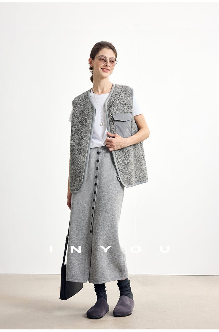 Soft Buttoned Wool Midi Skirt INMS0283