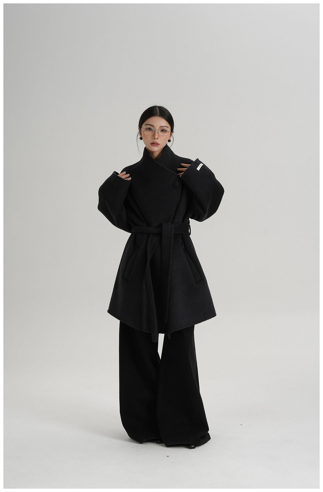 Noir Wrap Belted Wool Coat SRWC0318