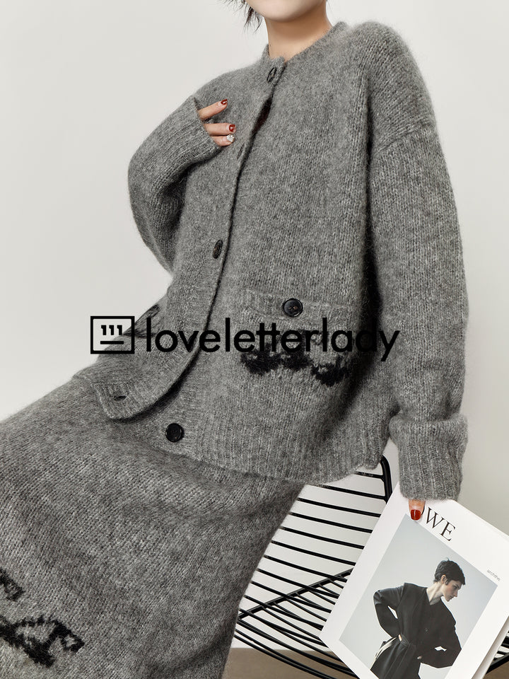 Cozy Knitted Cherry Cardigan Skirt Set LLCS0039