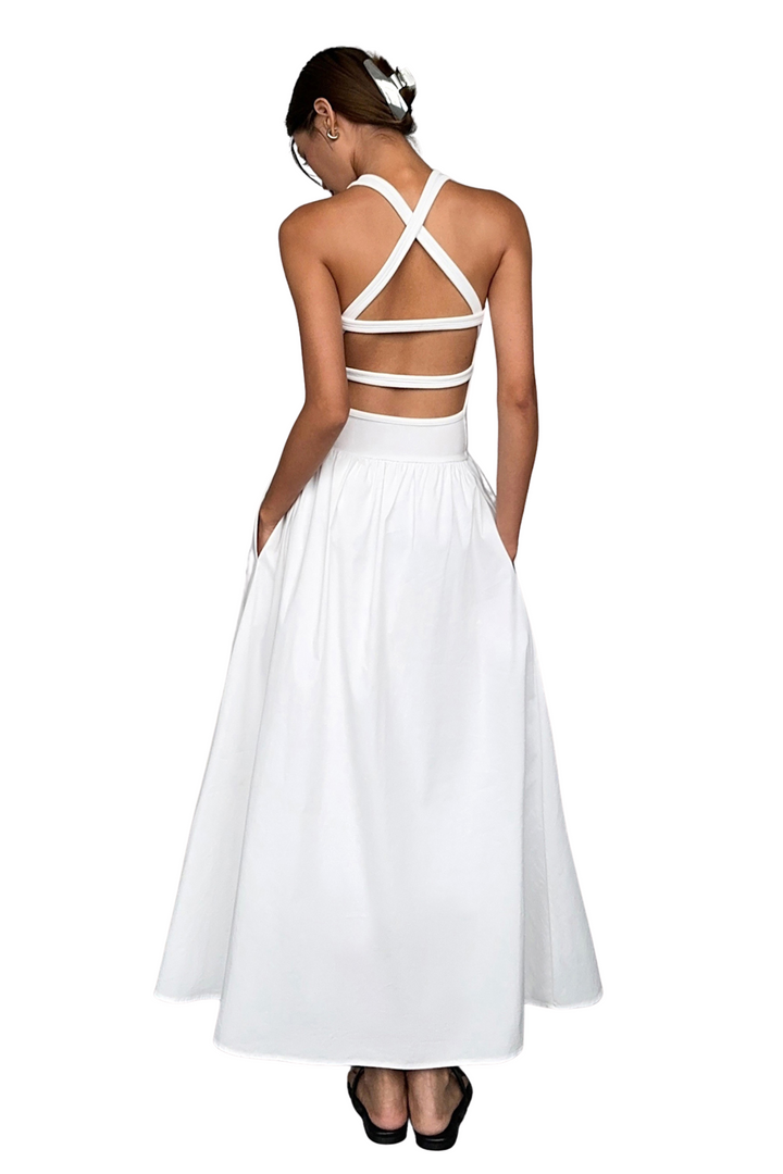 Luxe Crossover Backless Maxi Dress OUMD0247