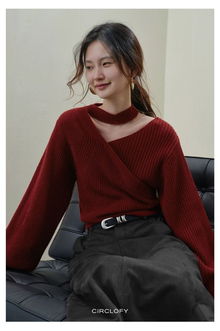 Choker Cross-Wrap Knitted Sweater CCKS0146