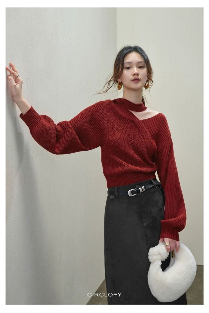 Choker Cross-Wrap Knitted Sweater CCKS0146