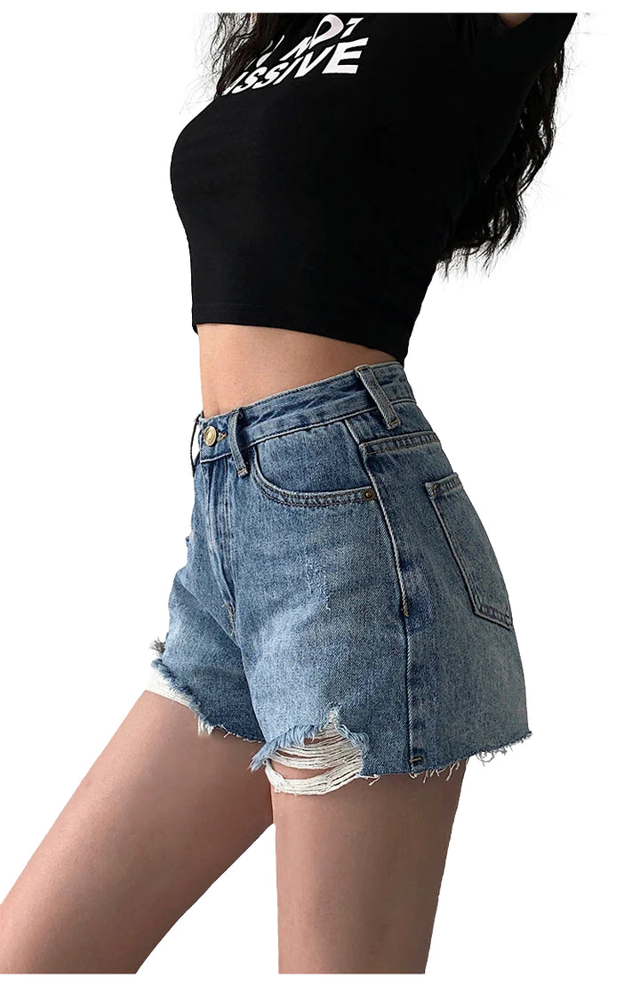 FrayEdge High Waist Denim Shorts NHDS0229