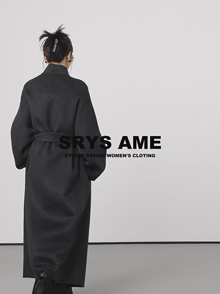Noir Wrap Belted Wool Coat SRWC0318