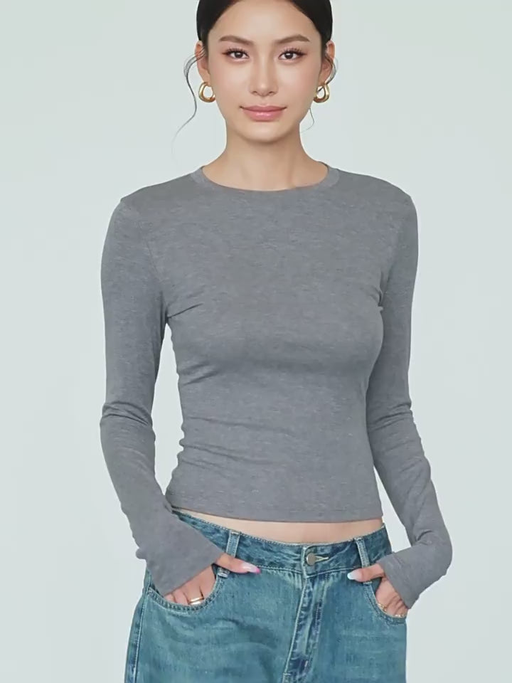 Sleek Fit Long Sleeve Round Neck Top NHRN0253
