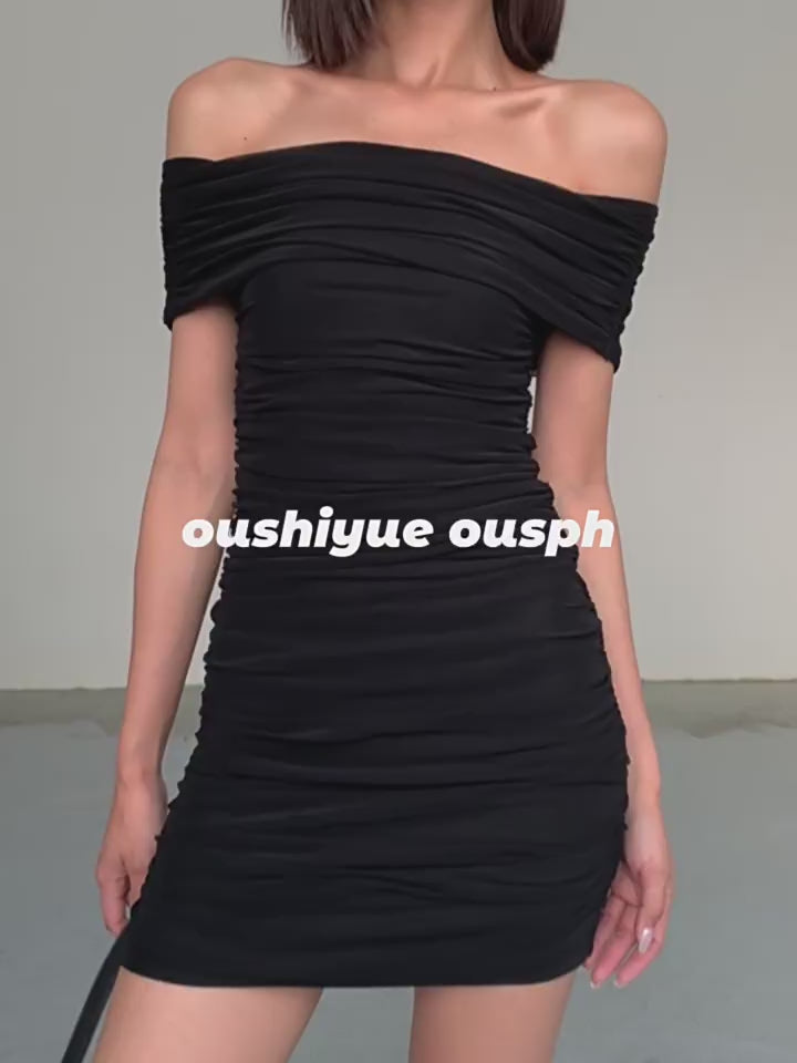 Noir Ripple Off-Shoulder Dress OUOD0239