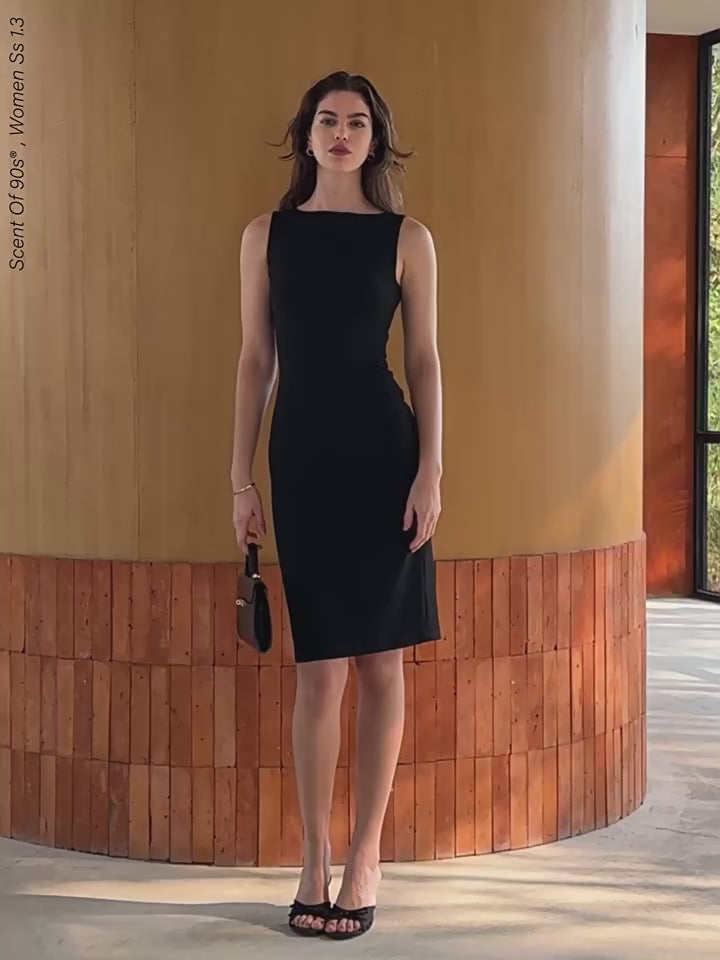 Sculpted Silhouette Black Dress SCBD0173