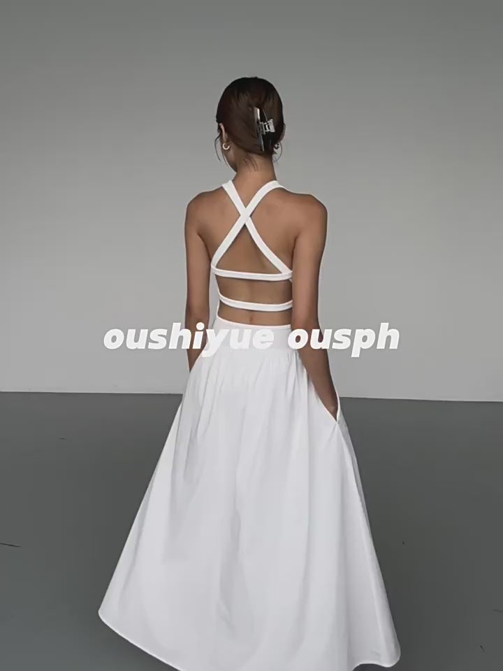 Luxe Crossover Backless Maxi Dress OUMD0247