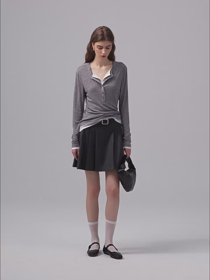 Premium Button Henley Knit Top SSKT0280