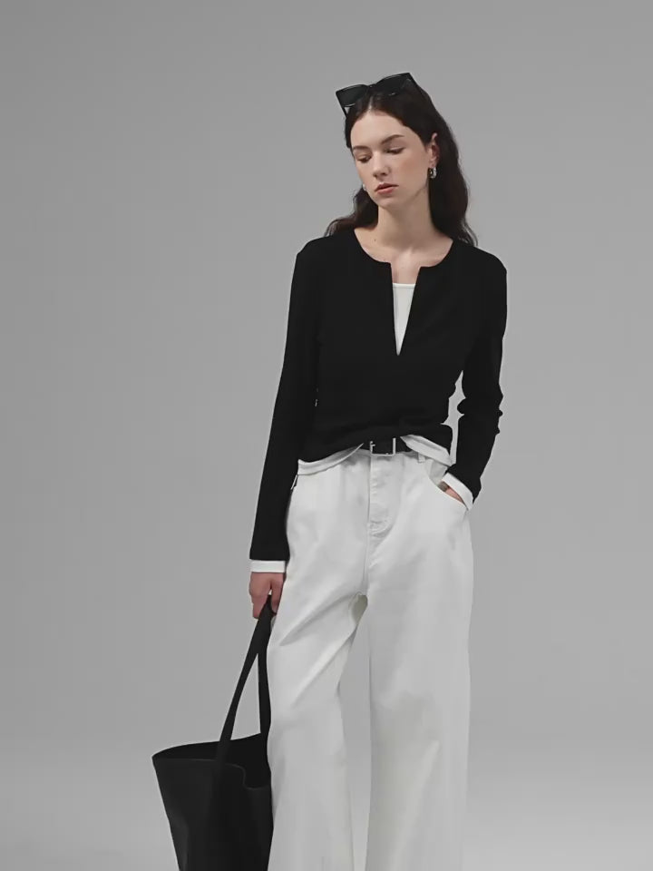 Contrast Layer Knit Cardigan SSKC0287