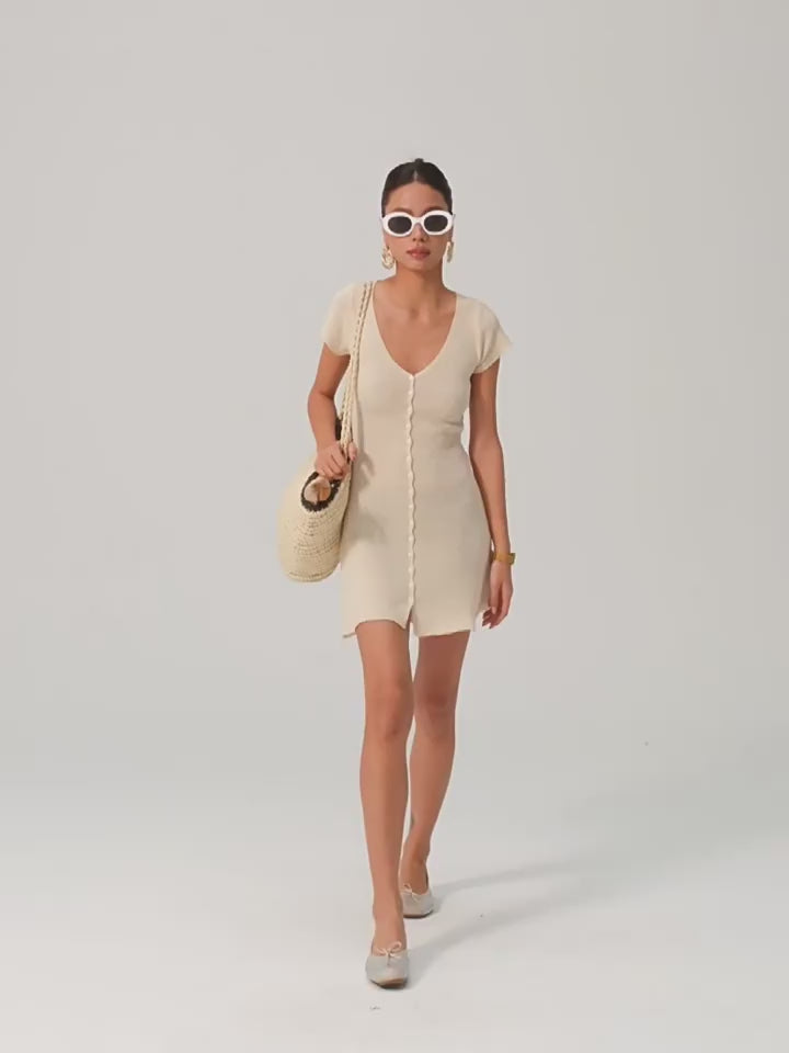SoftEase Ribbed V-Neck Mini Dress DGMD0196